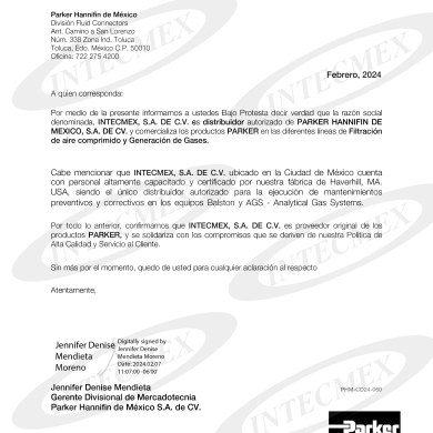 INTECMEX Carta representante Parker